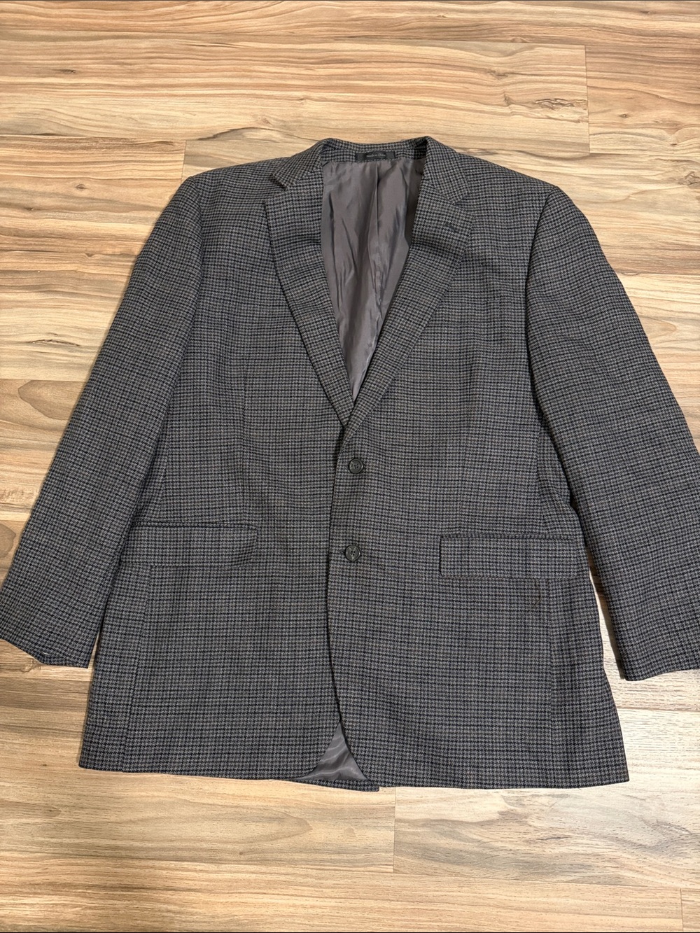 Chaps Ralph Lauren Lambswool Sport Coat Men 44L Houndstooth Gray Lined Wedding